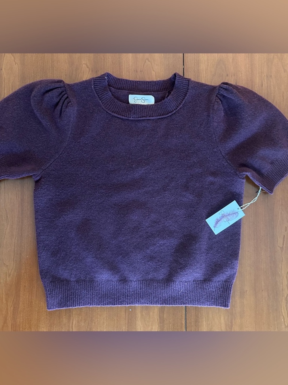 Jessica Simpson Plum Puff Sleeve Knit Top NWT Size M Soft Stretch Sweater Tee